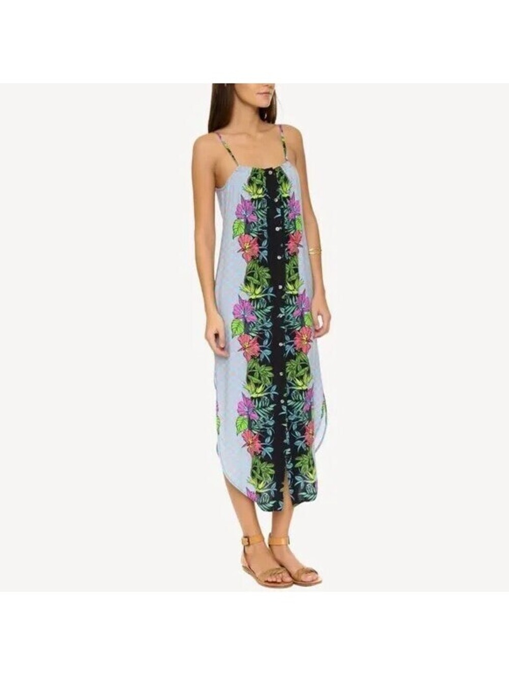 MARA HOFFMAN Jardin Button Front Floral Print Long Slip Dress majorelle print XS